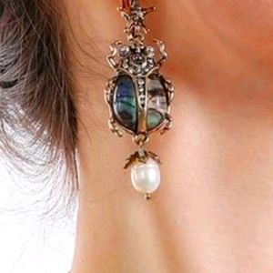 Antique Star Skull Pearl Scarab Beetle Earrings